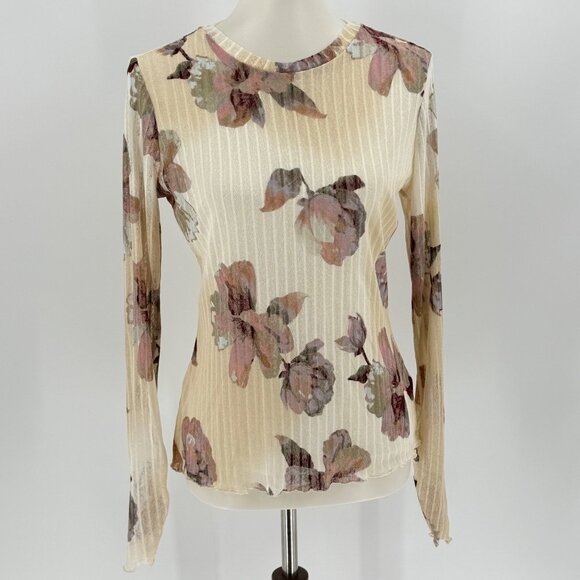 RACHEL Rachel Roy Tops - Rachel Rachel Roy Floral Sheer Long Sleeve Top S Beige Multicolor Polyester/Span